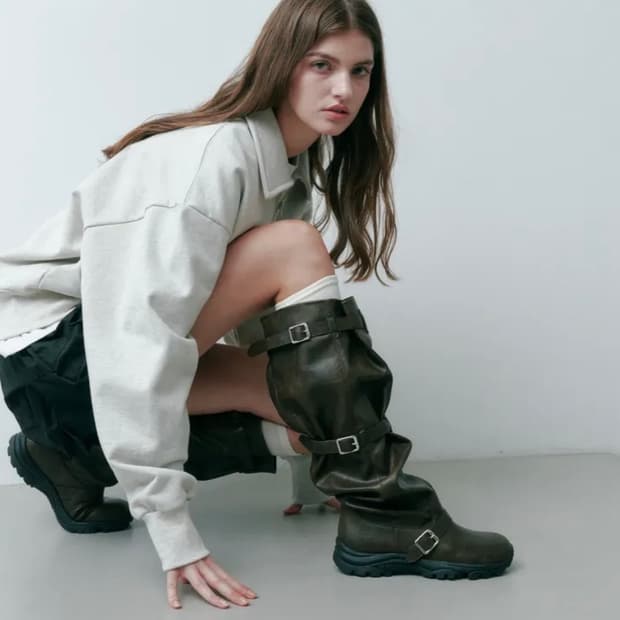 솔트앤초콜릿 피어스 와이드 롱부츠 브라운230