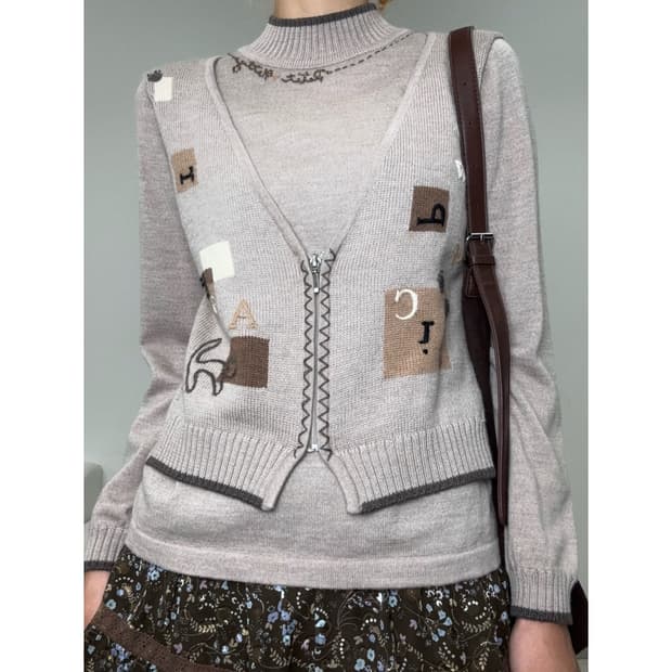 빈티지 울100% 브라운 니트