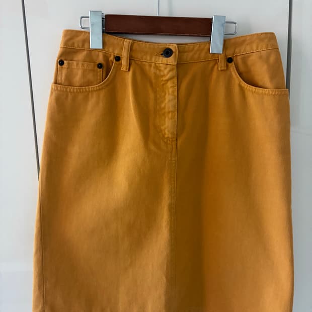 Miu Miu 머스타드 옐로우 데님 미니스커트 (사이즈 27)