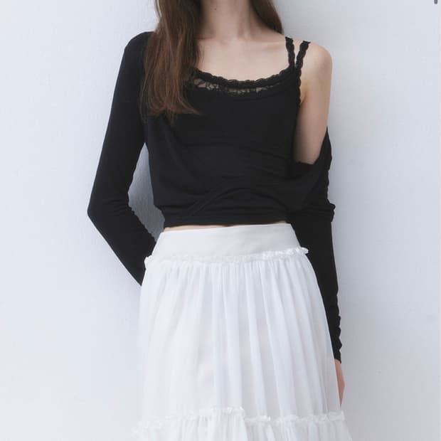 더티스 Airy  3 layer lace wrap top 블랙