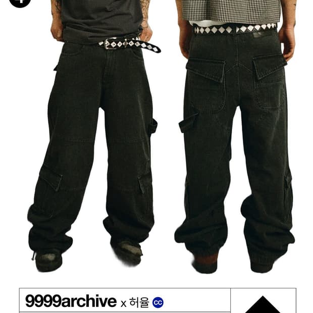 (1) 9999아카이브 X 허율 오블리크 포켓 와이드 카고 데님 팬츠