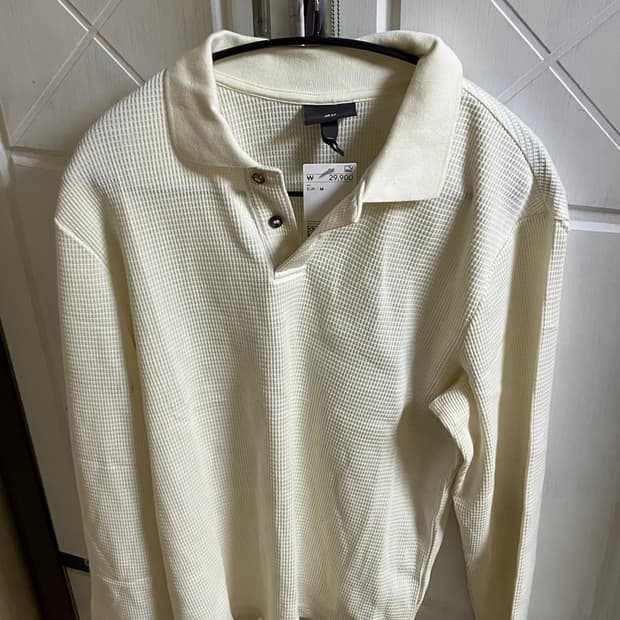 H&M 와플 긴팔티 아이보리 m