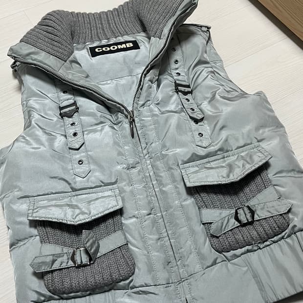 빈티지 패딩쪼끼 스카이그레이