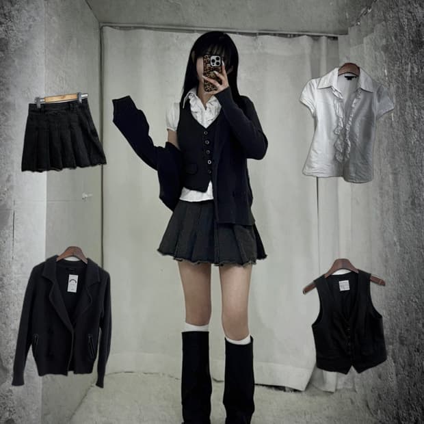 무채색 니혼진 사와코깔 딱붙 코디세트