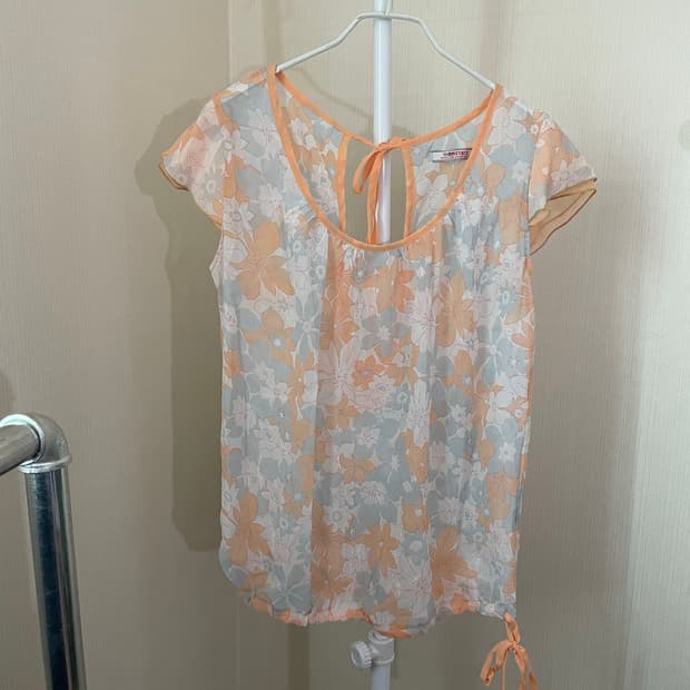 빈티지 파스텔 플라워 쉬폰 블라우스