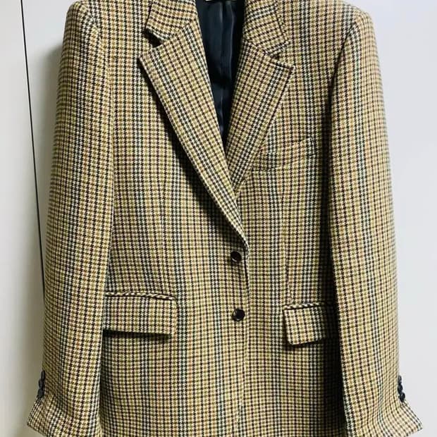 렉토 크림단독 체크 울 블레이저 브라운