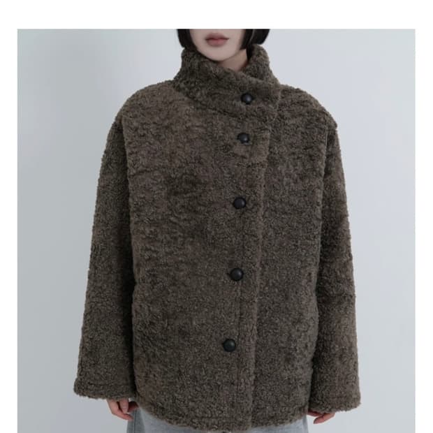 베어 오버핏 부클 하프 코트 모카