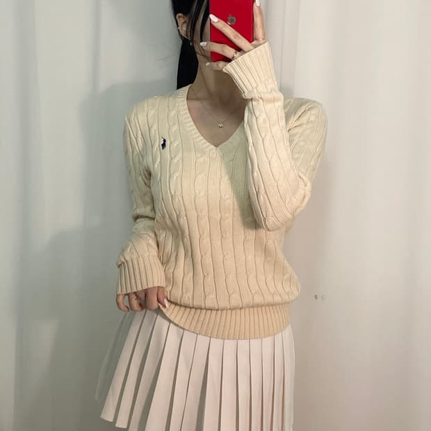 폴로 꽈배기 아이보리 니트