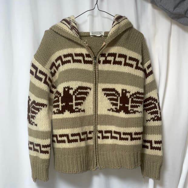 빈티지 코위찬 후드 니트 집업