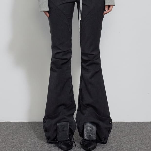 LEG LINE BOOTCUT PANTS, STRIPE BLACK
