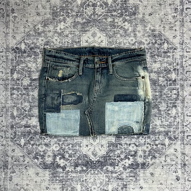 Y2K Distressed Patchwork Denim Skirt