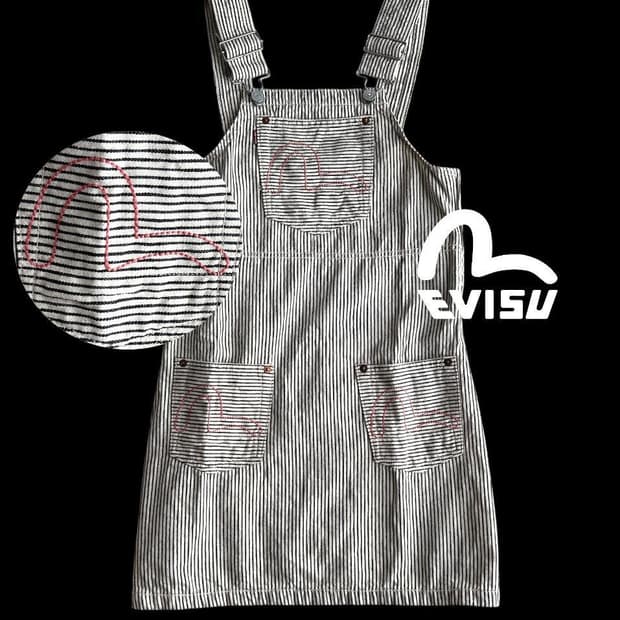 Evisu 데님 오버롤 스커트 멜빵치마 M