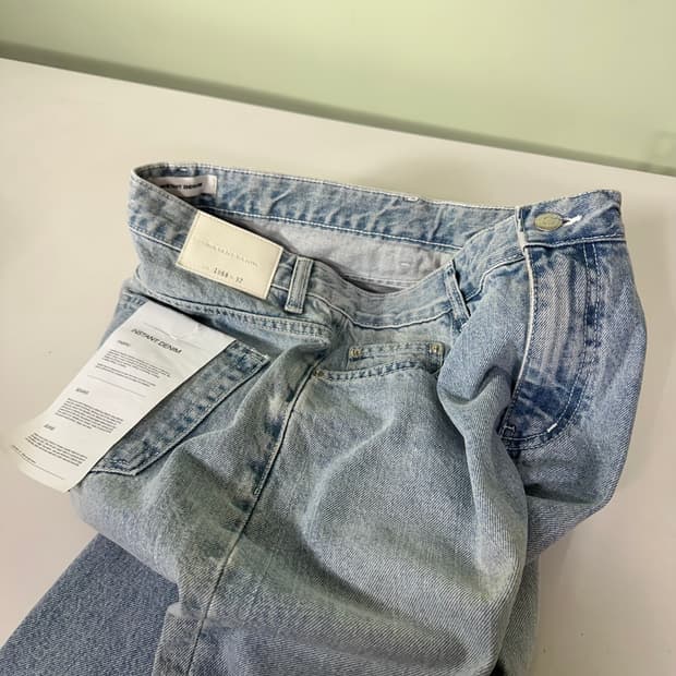 택달린새것 L 34 블렌디드 인스턴트데님 일자핏 연청워시드 데님팬츠