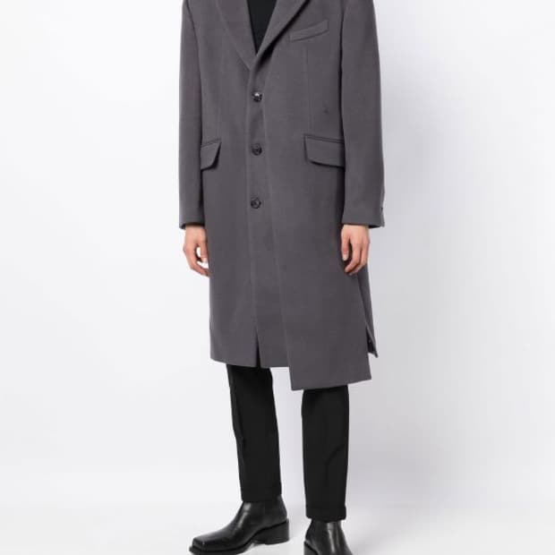 송지오옴므 더블 레이어드 비대칭 코트 팝니다 우영미 타임옴므 솔리드옴므