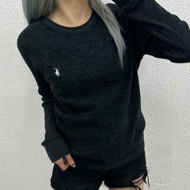 폴로 랄프로렌 화이트포니 차콜 와플 롱슬리브 XL