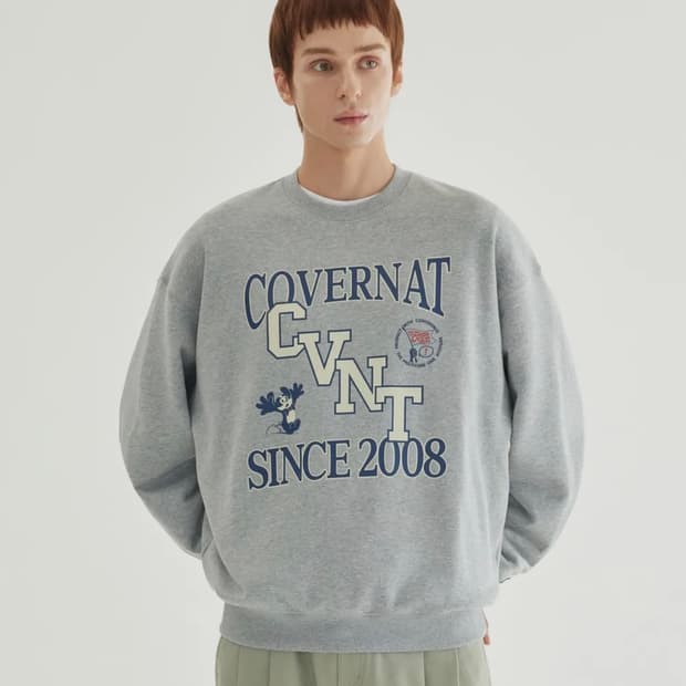 [새상품] L) 커버낫 CVNT 그래픽 맨투맨 멜란지 그레이