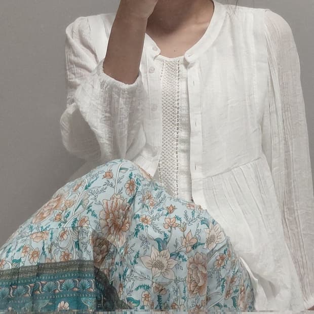 소프트 민트 플라워 스커트