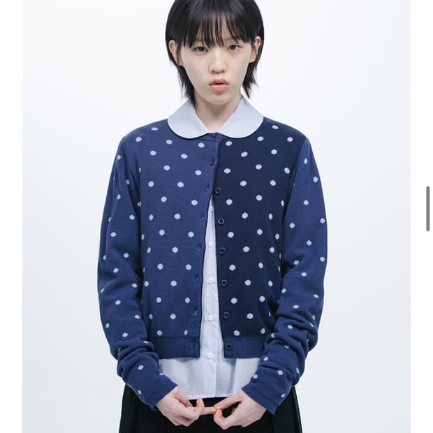오헤시오 도트 투톤 가디건 네이비