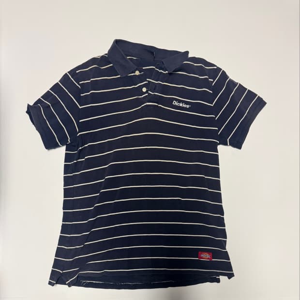 디키즈 Dickies 스트라이프 반팔 카라 티셔츠 L 네이비