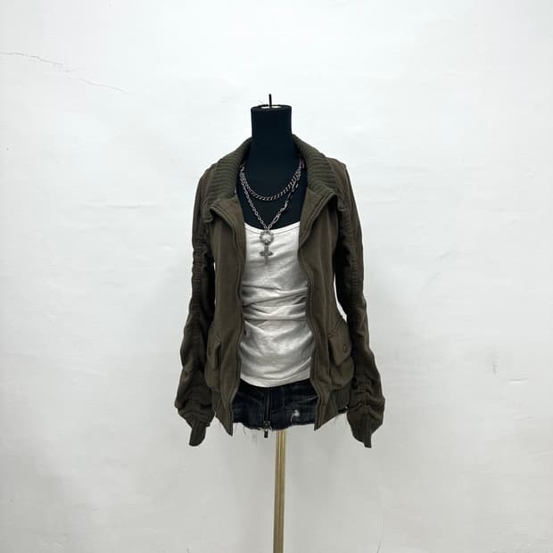 Khaki brown shirring detail jacket