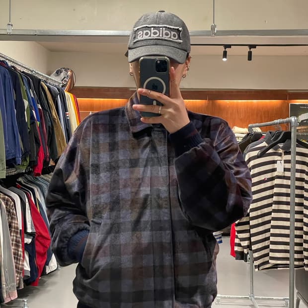 빈티지 체크 블루종 점퍼 자켓