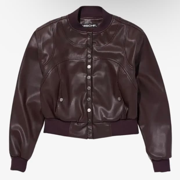 미스치프 레더 봄버 자켓 버건디