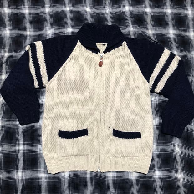 재팬 90s 네이비 오프화이트 헤비 울 코위찬