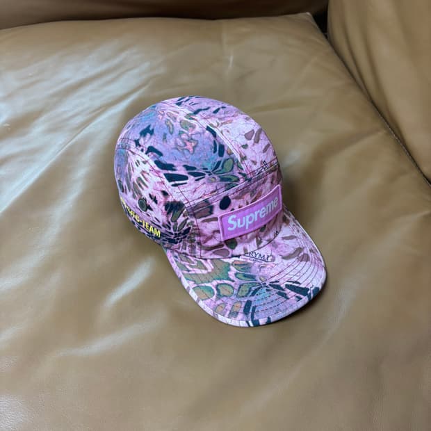 슈프림 캠프캡 모자 박스로고 밀리터리 레오파드 카모 핑크