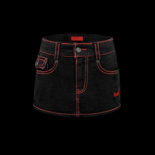 toh Cherry stitch raw mini skirt 티오에이치