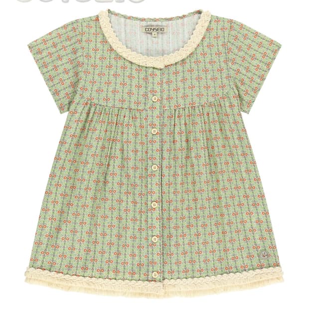 코이세이오 FRINGE SHIRRING BLOUSE LIGHT GREEN