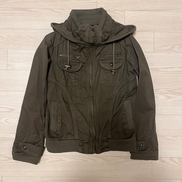 y2k button detail brown hoodie jacket