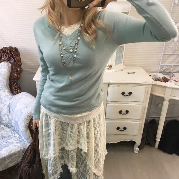 jpn vintage pale mint lace layered knit