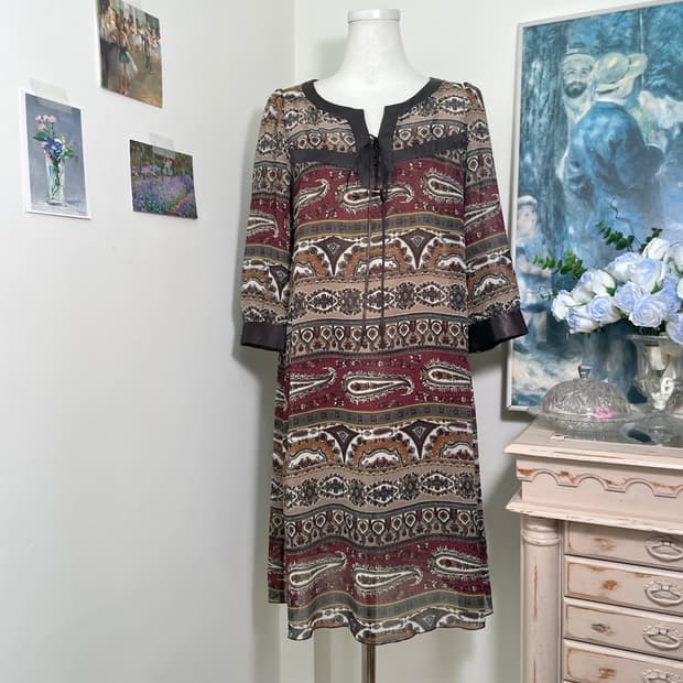 brown pasley lace-up chiffon opc 