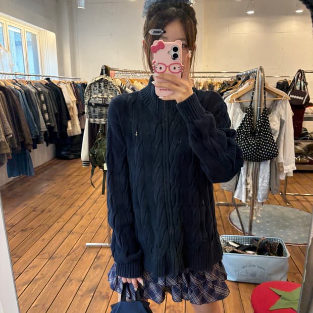 폴로 꽈배기 니트집업