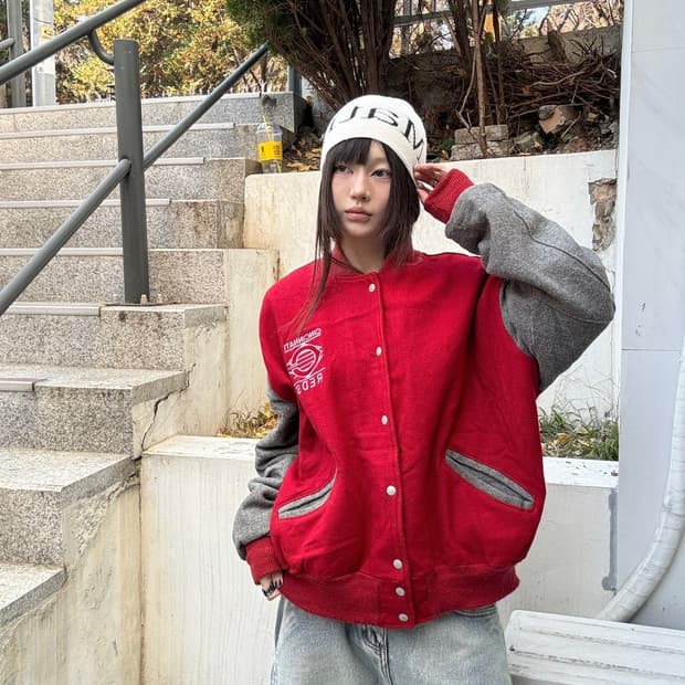 90s 올드스쿨 DeLONG 레드 스타디움 자켓