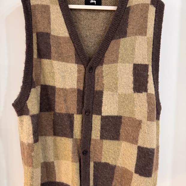 스투시 워블리 체크 베스트 브라운 L