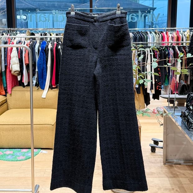 샤넬 유니폼 블랙 체크 트위드 팬츠 