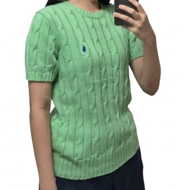 [POLO]💚폴로 랄프로렌 피스타치오 케이블 반팔 니트/민트코어그린연두