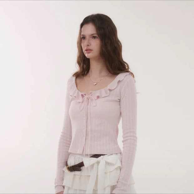 서울리 프릴탑 가디건 핑크