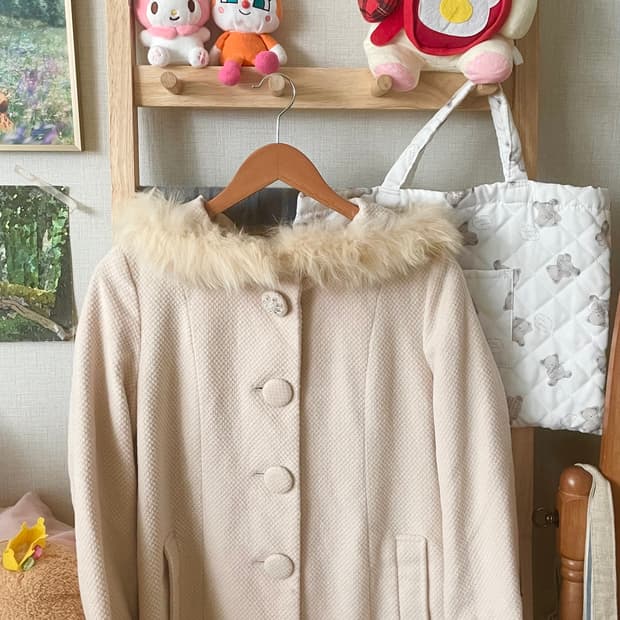 모리걸 빈티지 러블리 퍼 후드 코트 🤍💗🎀