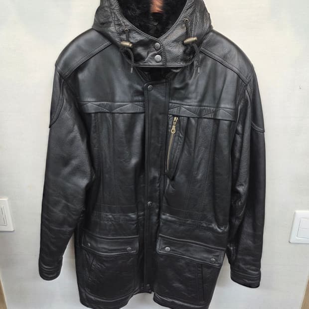 H.b.leather 퍼 소가죽 코트 후드자켓 m