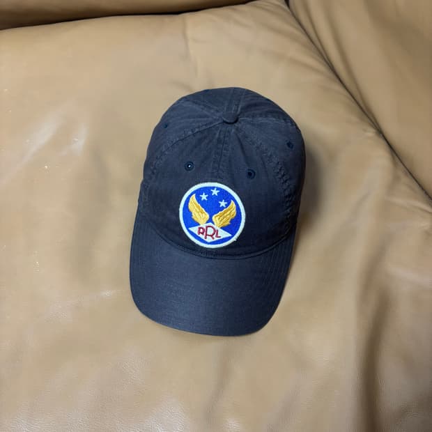 RRL 더블알엘 랄프로렌 폴로 윙로고 6패널 볼캡 모자 워시드 블랙