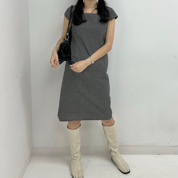 Black dot ops 검정 다트/땡땡이 반팔 원피스
