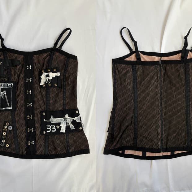 Custom🐾)Gun-tattoo collage slip top