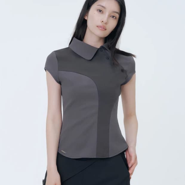 미세키서울 diagonal placket layered shirt