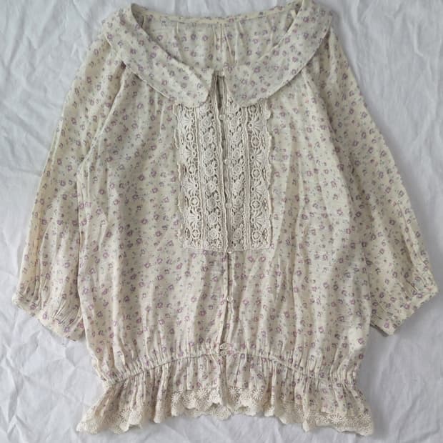 모리걸 플라워 벌룬 일본빈티지 블라우스