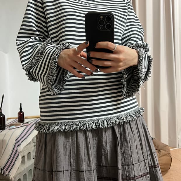 Leshop 여성 디테일 5부 스트라이프 긴팔