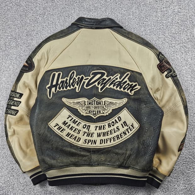 할리데이비슨 페이딩 배색 가죽 바시티 자켓 ( L ) / 10502