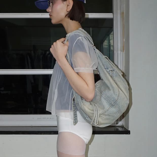 스컬프터 데님 더플백 워시드 블루