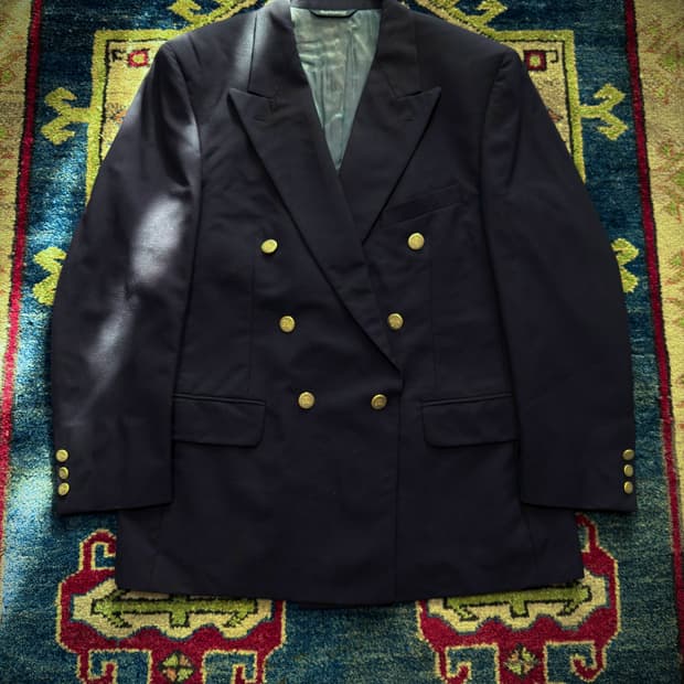 80s 90s USA 버버리 네이비 금장 더블 브레스티드 자켓